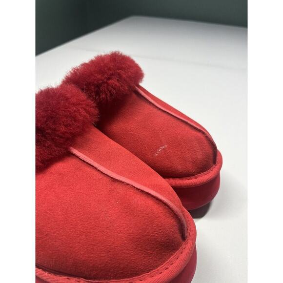 UGG Disquette Slip On Platform Womens size 7 Red Faux Fur Lined Slippers - Picture 4 of 8